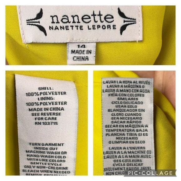 Nanette Lepore Smocked Neck Flattery MIDI Dress Pleated Mock Yellow Size 14 - Picture 9 of 10